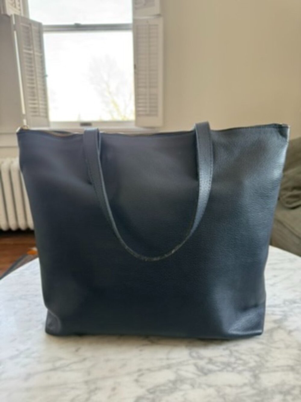 Navy Cuyana Zip Tote and Leather Insert